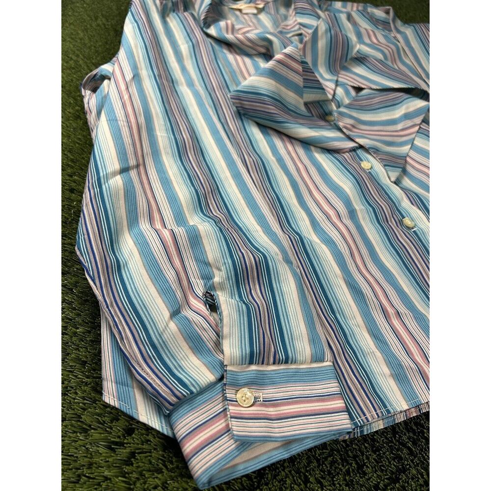 Vintage 1970’s LAURA MAE Striped Long sleeve Polyester Scarf Collar Size 38 - Picture 2 of 11